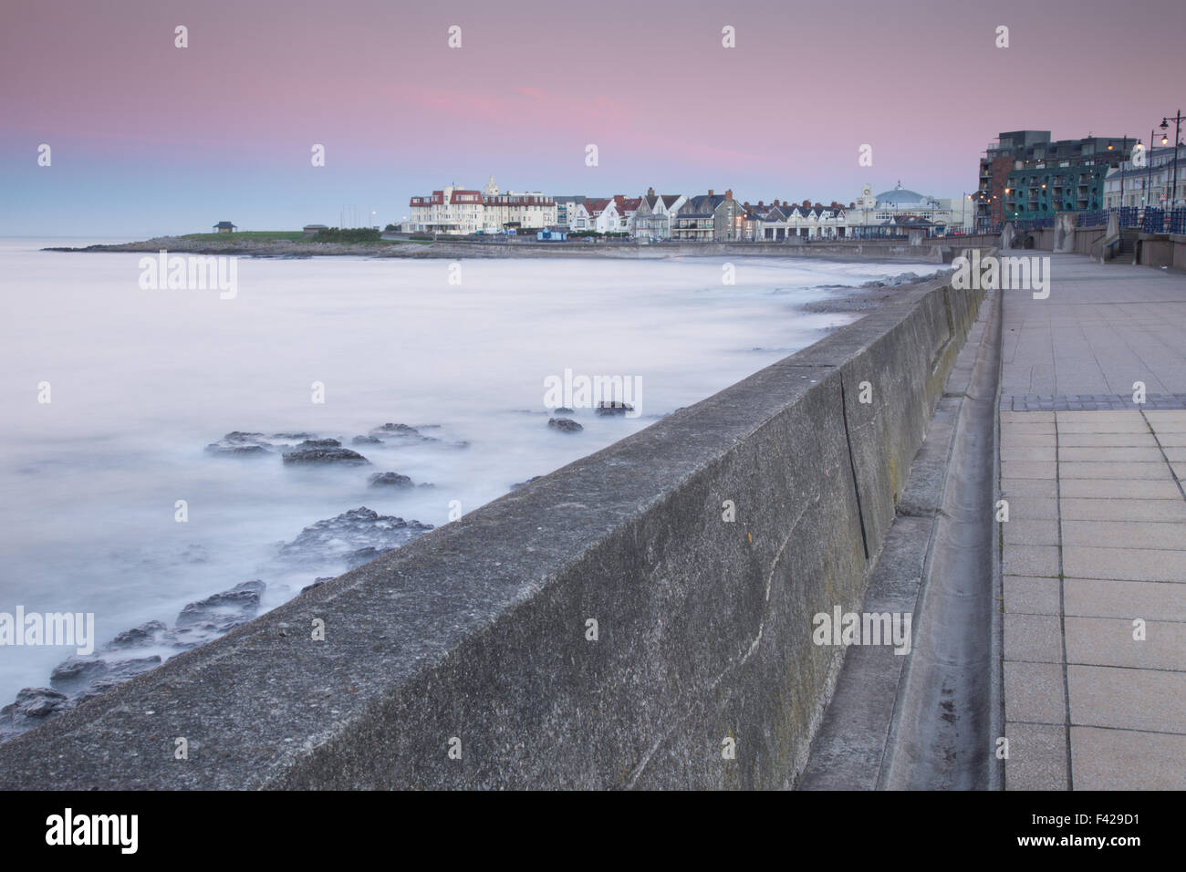 Porthcawl Esplanade, South Wales, UK, during sunrise in Autumn Stock