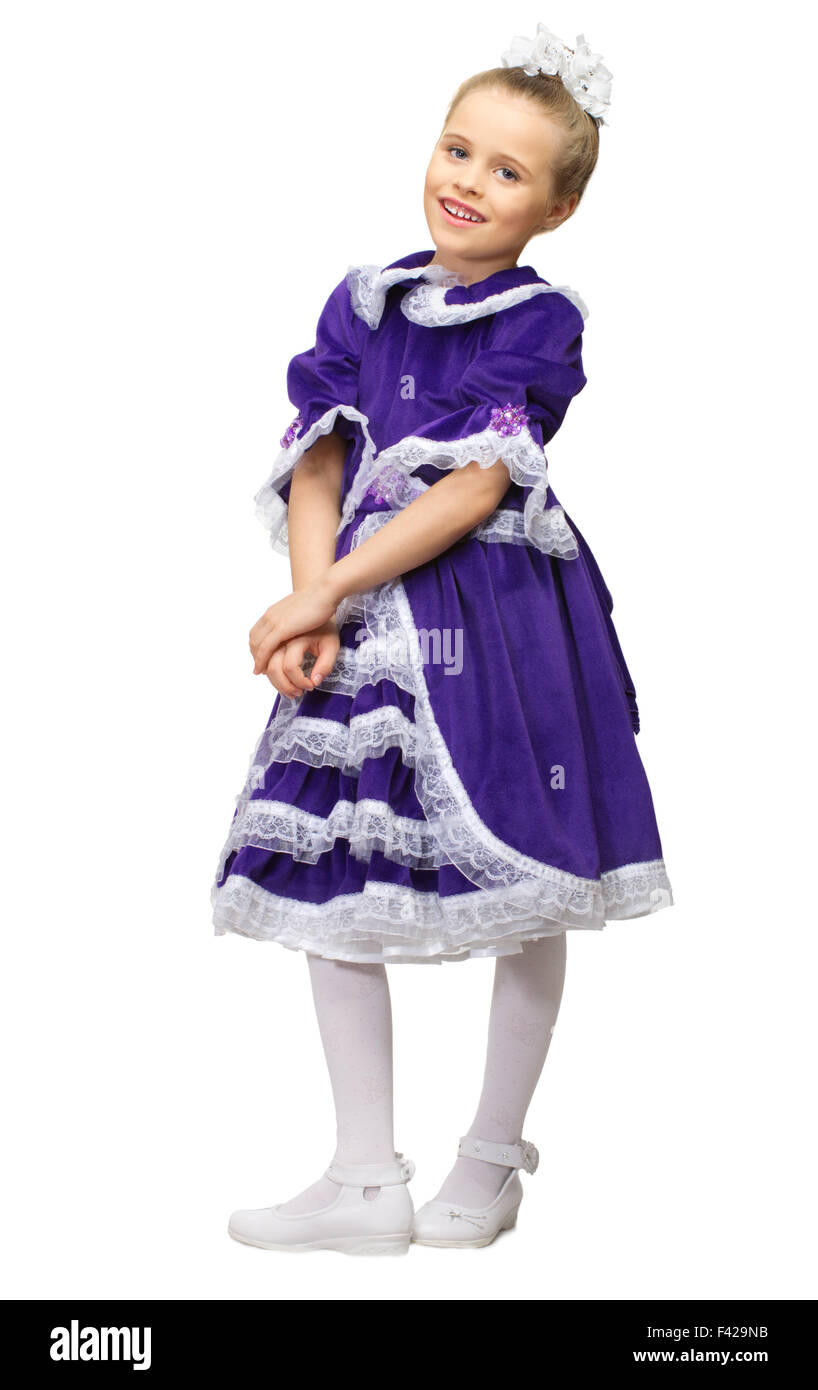 Little girl in blue dress isolated Stock Photo - Alamy