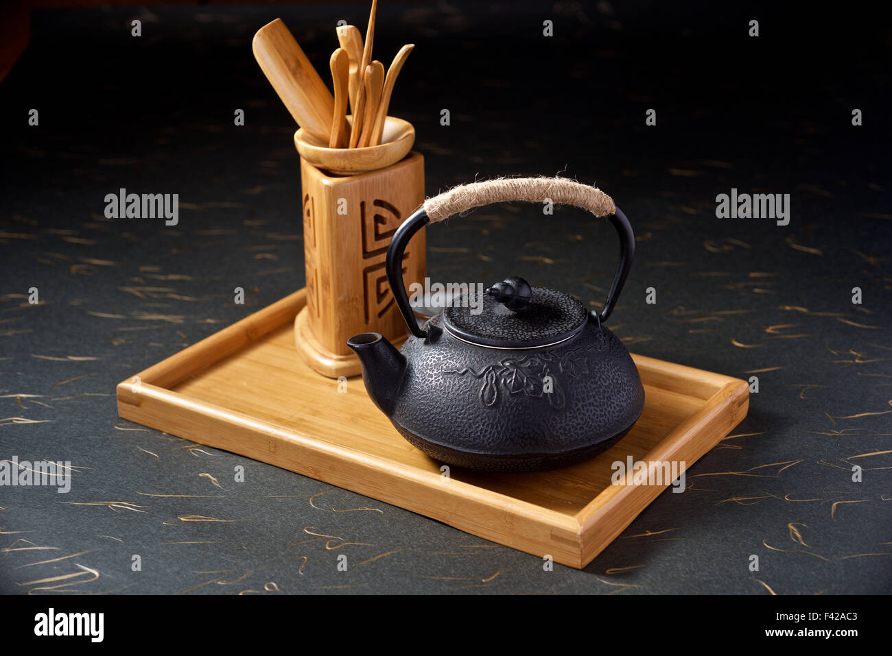 Display of ancient Chinese teapot on black background Stock Photo Alamy