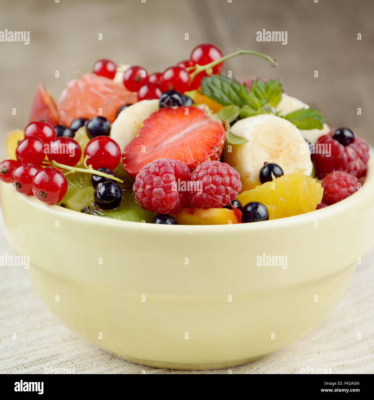Fresh tasty fruit salad Stock Photo