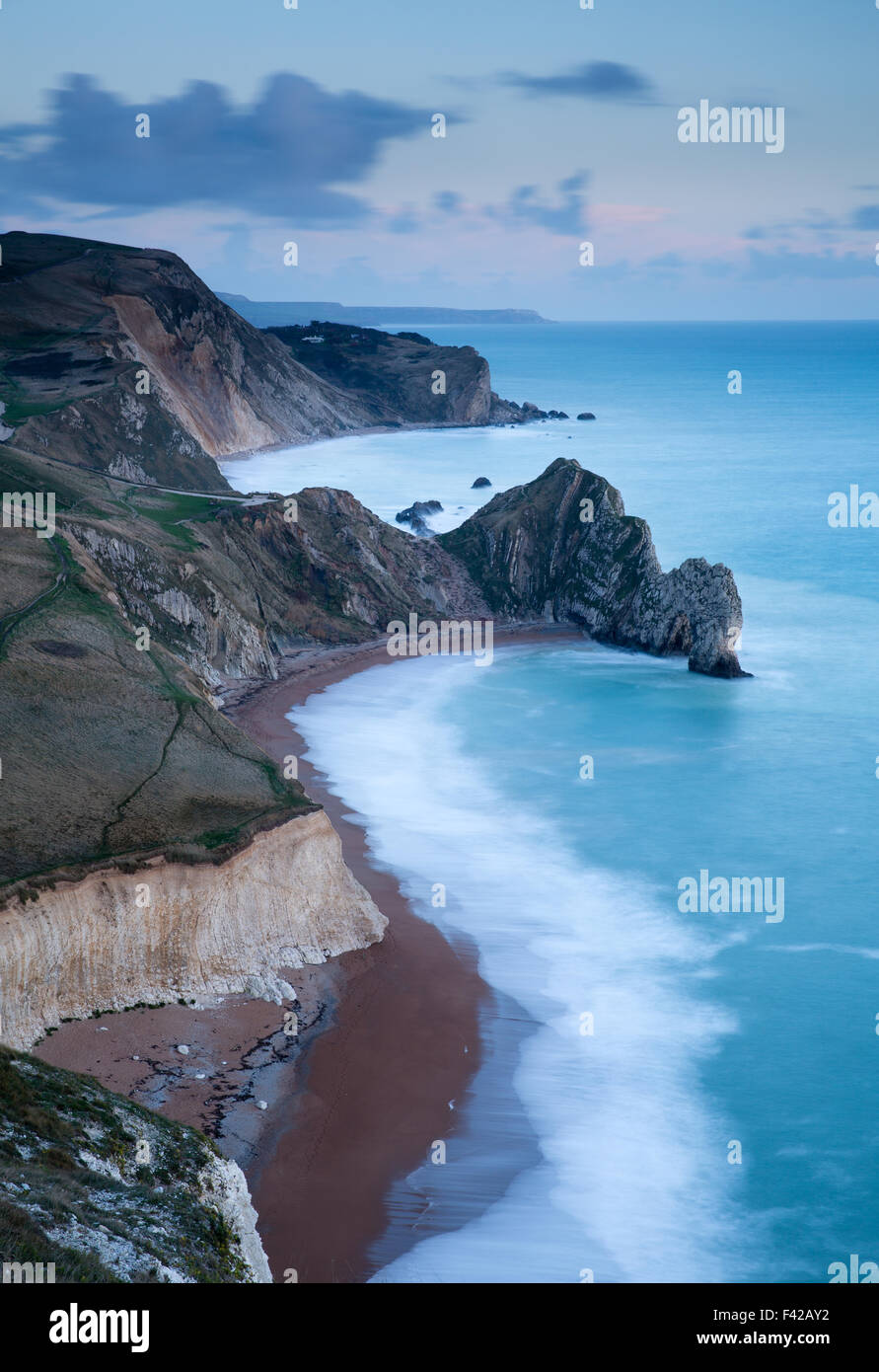 Durdle Door and the Jurassic Coast from Bat's Head, Dorset, England, UK Stock Photo
