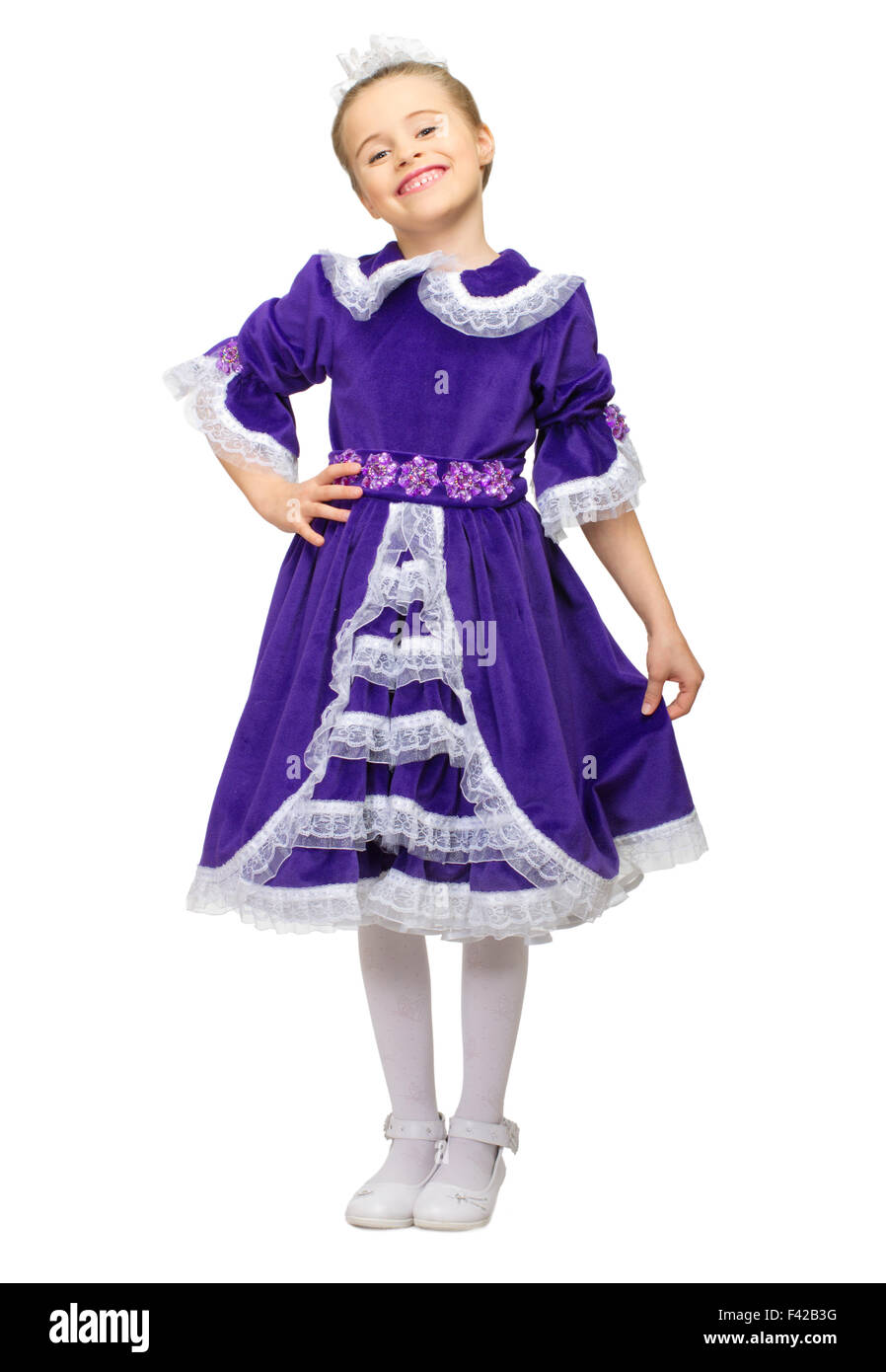 Little girl in blue dress isolated Stock Photo Alamy