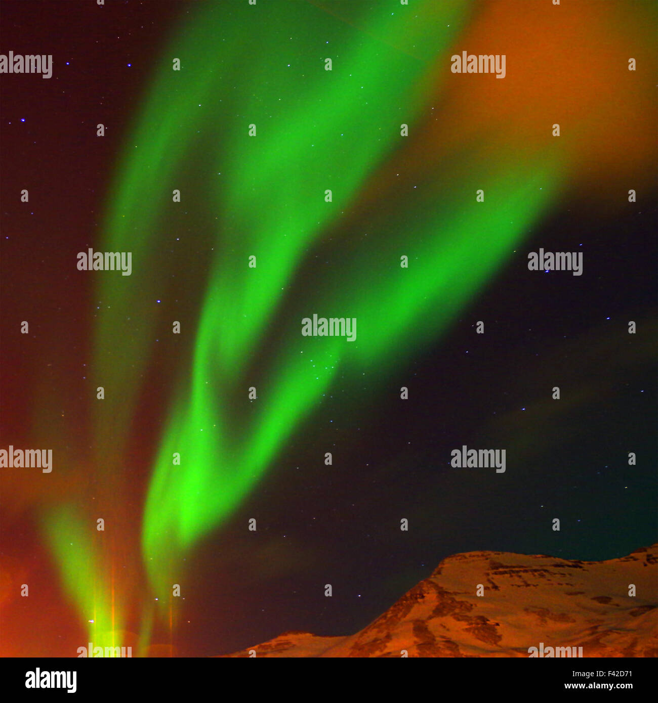 Aurora borealis over northern iceland Stock Photo