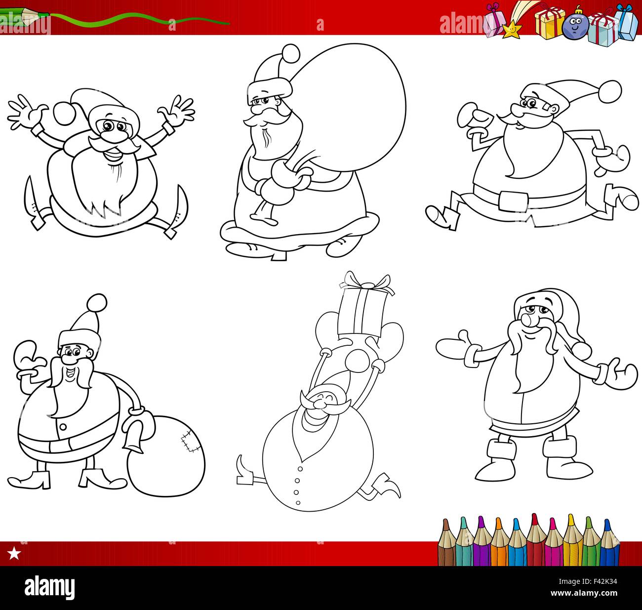 Coloring Book Cartoon Illustration of Black and White Christmas Themes ...