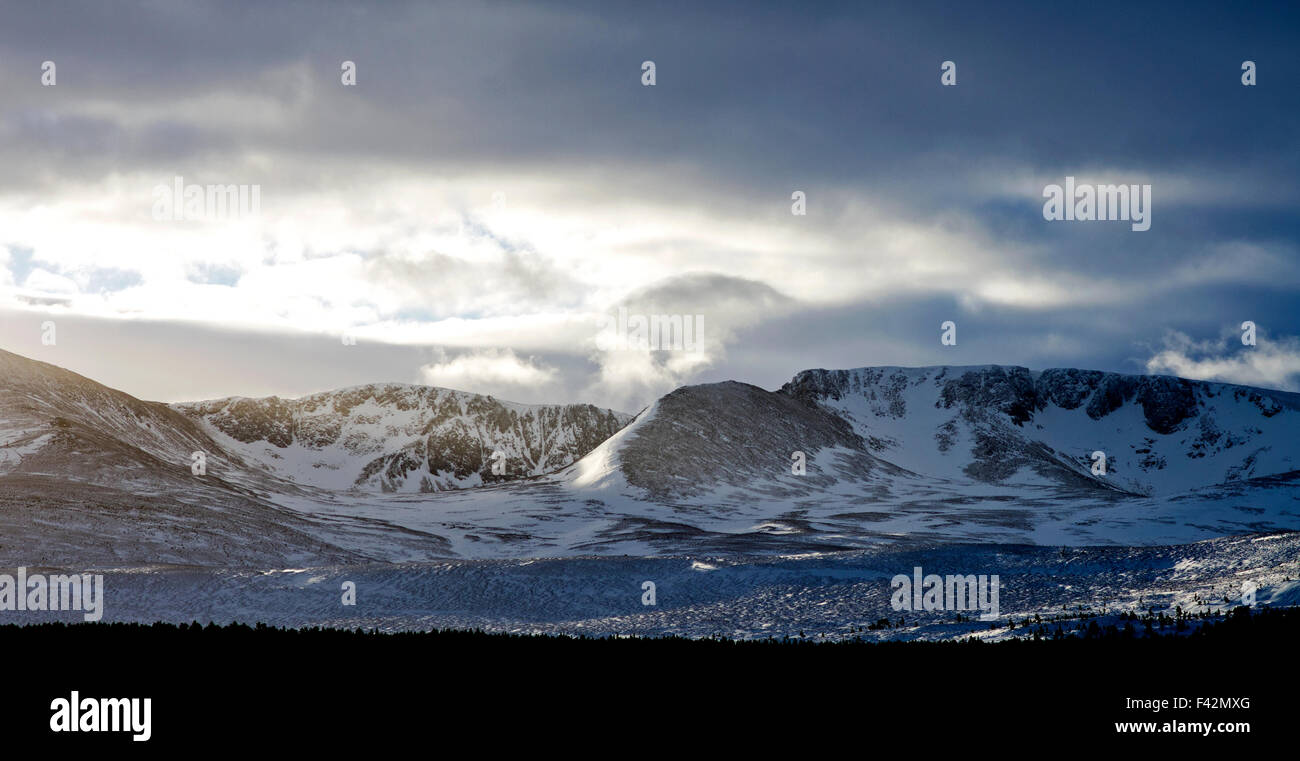 The Northern Corries seen across Loch Morlich in winter, Cairngorms National Park, Scottish Highlands, Scotland UK Stock Photo