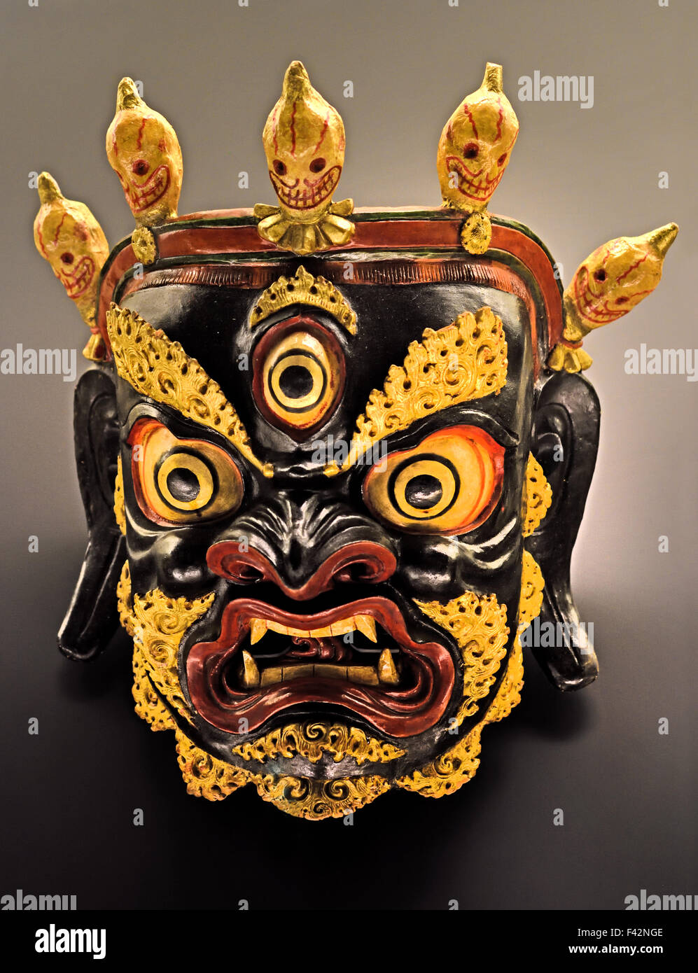 Painted and Lacquered Mask Cham Dance1900 -1950 Tibetan Tibet ( Huangzhong - Qinghai )  Shanghai Museum of ancient Chinese art China Stock Photo