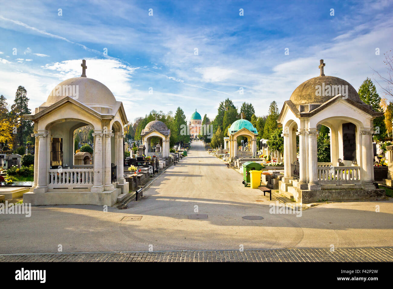 Mirogoj cemetery walkway gardens of Zagreb Stock Photo