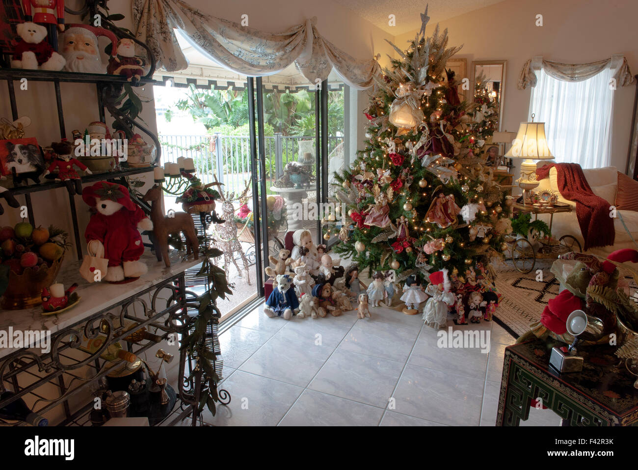 Home interior heavily decorated for Christmas Stock Photo