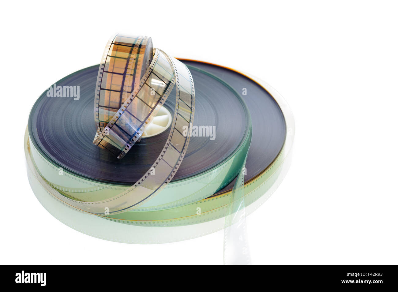 35 mm movie reels with copy space isolated on white background Stock Photo