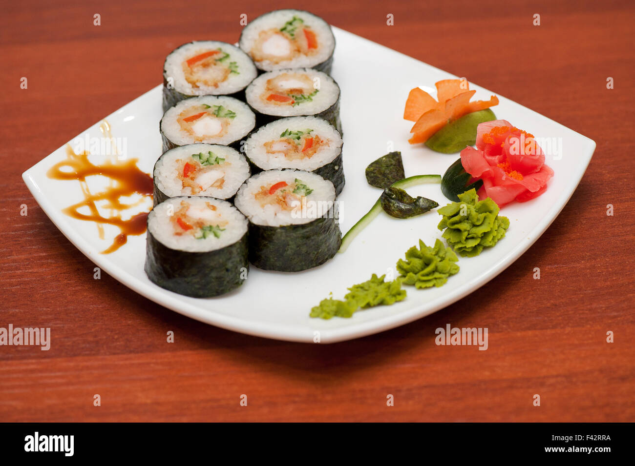 sushi rolls with crabs meat Stock Photo Alamy