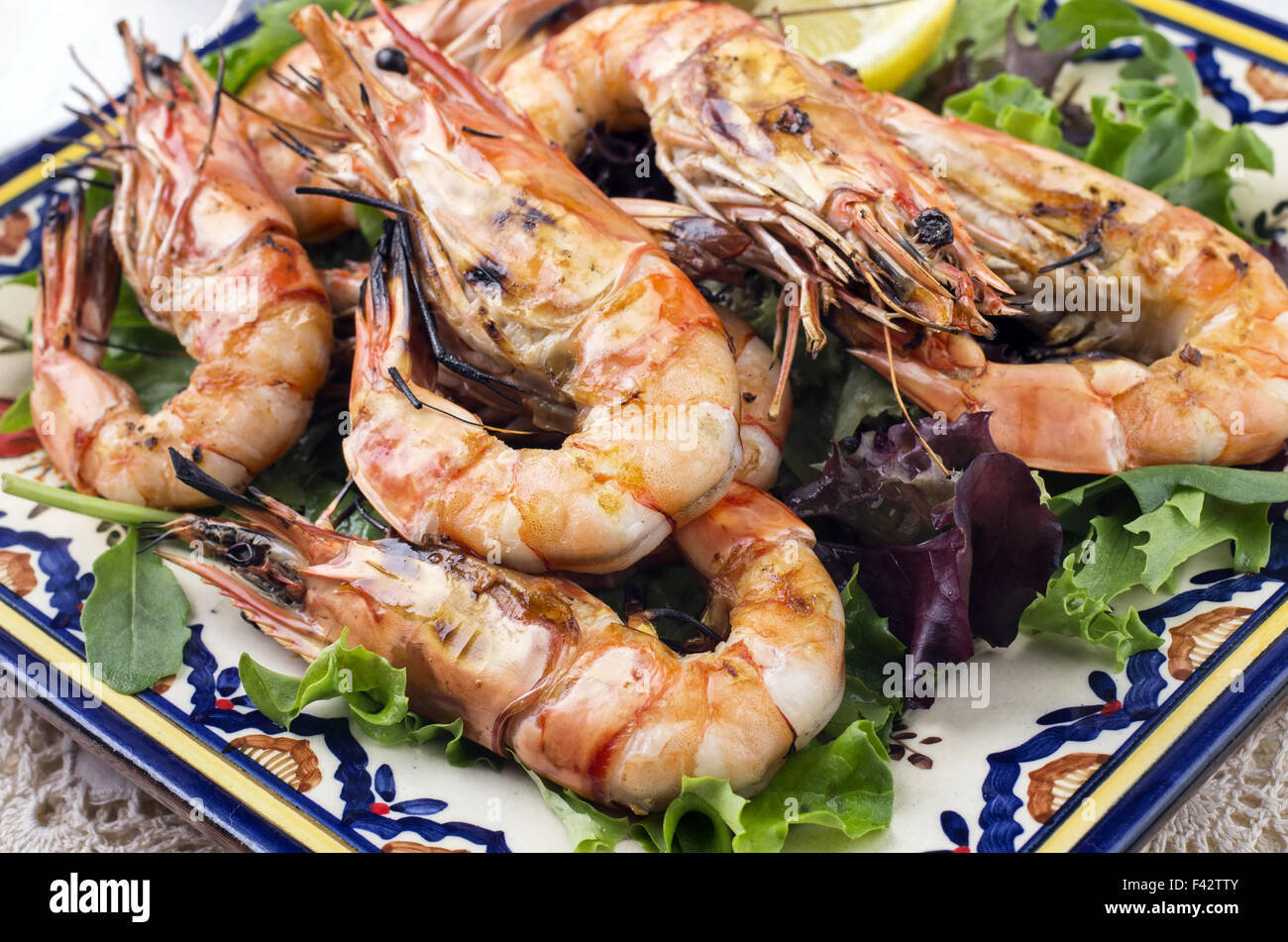 grilled prawns with salat Stock Photo
