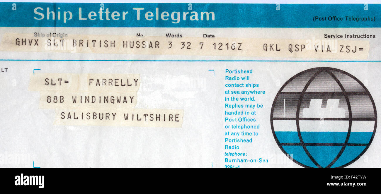 Ship Letter Telegram 1960's. Stock Photo