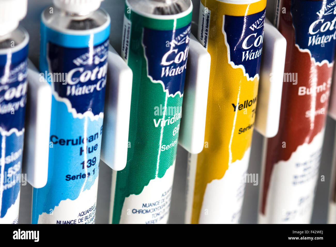 range of basic watercolour painting tubes of paints Stock Photo Alamy
