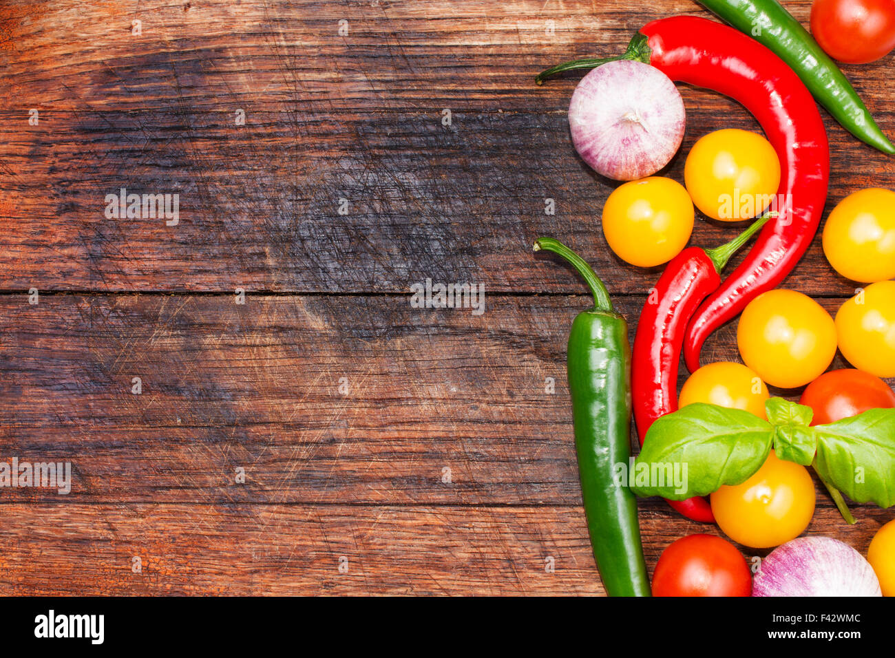 Food ingredients on the oak table closeup Stock Photo