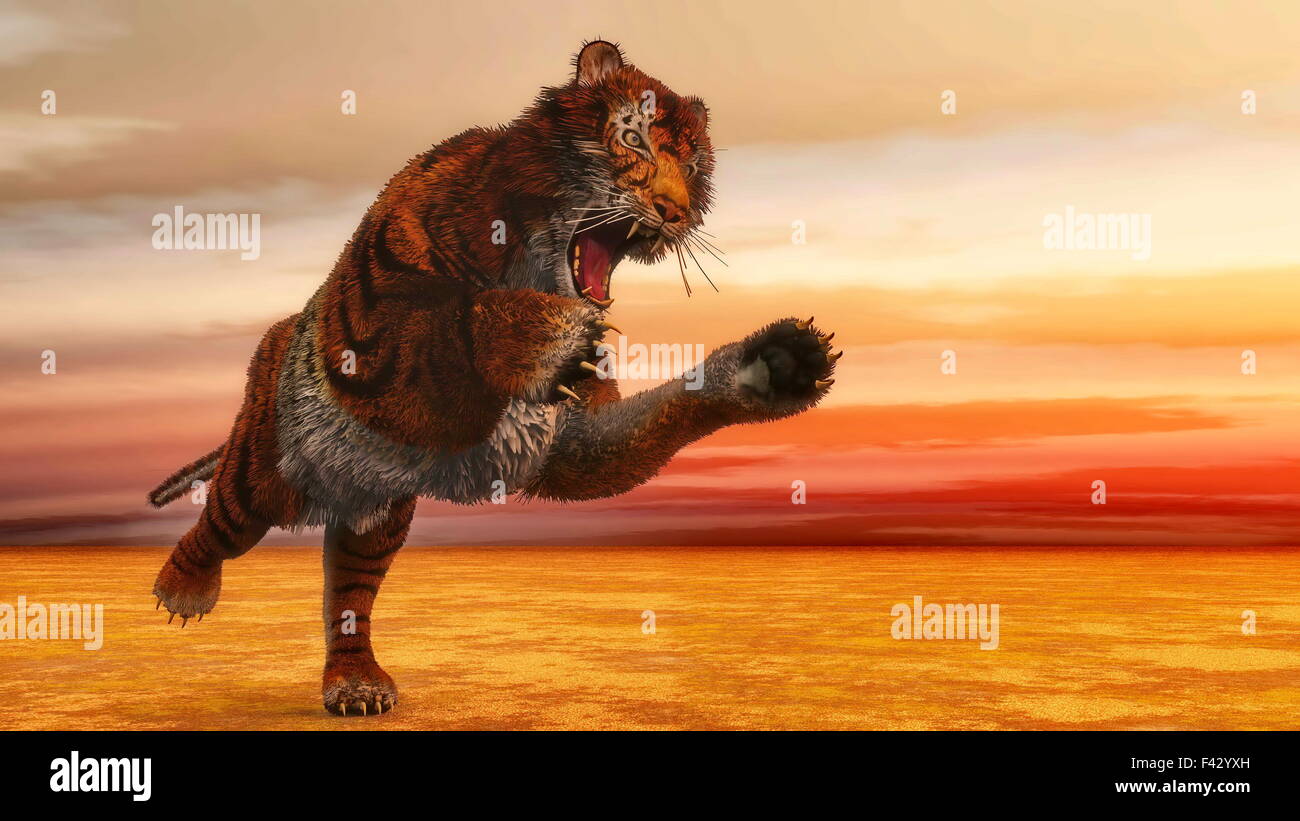 Tiger jumping - 3D render Stock Photo