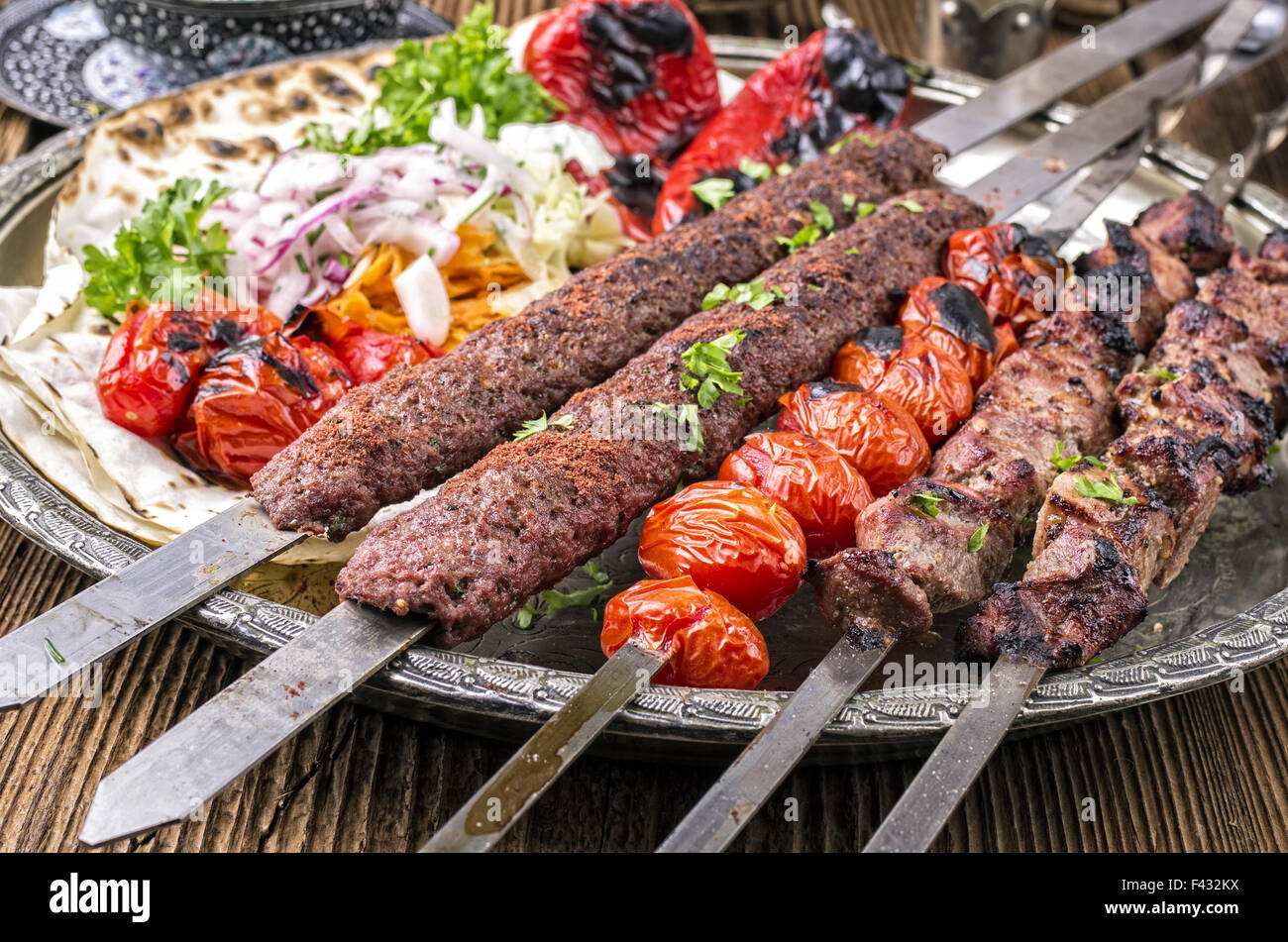 grilled shashyk and koobideh Stock Photo