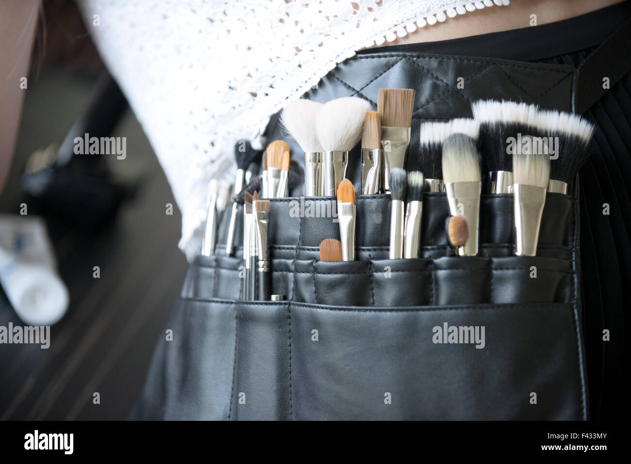 Makeup artist's brush pouch, close-up Stock Photo
