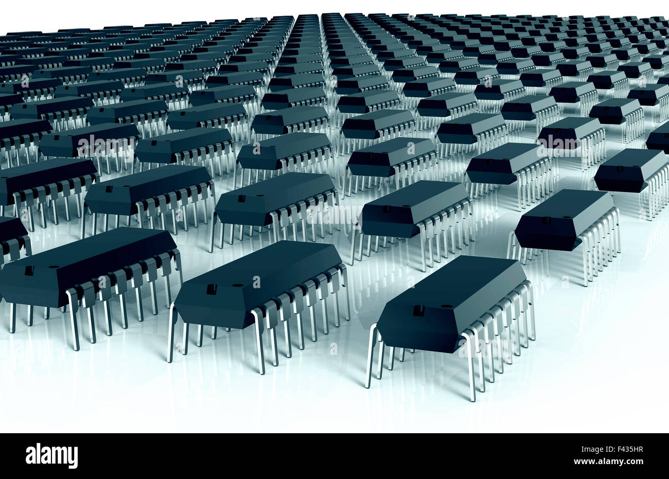 computer chips aligned as an army of bugs. Stock Photo