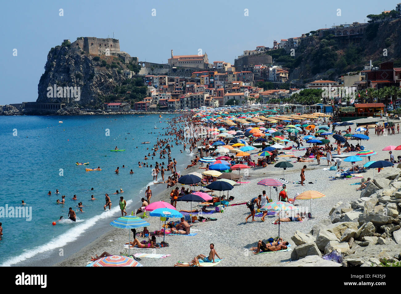 Beach goers at the popular beach of Scilla, Calabria Italy Stock Photo ...