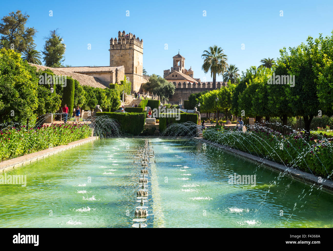 Spain, Cordoba, the gardens and pool of the Alcazar of the Christian Kings Stock Photo
