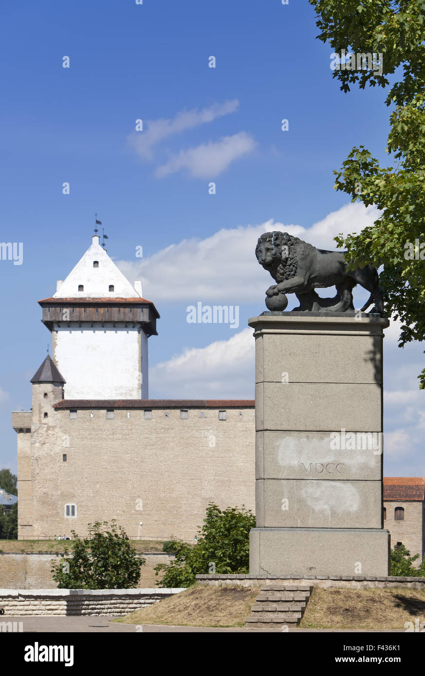 monument Swedish lion in Narva, Estonia Stock Photo