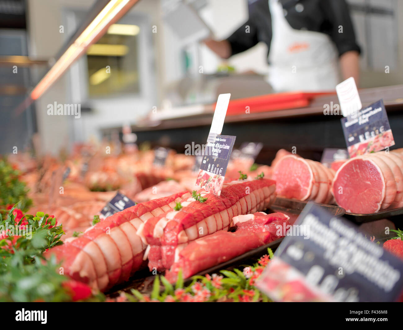 Meat for sale in display case Stock Photo Alamy