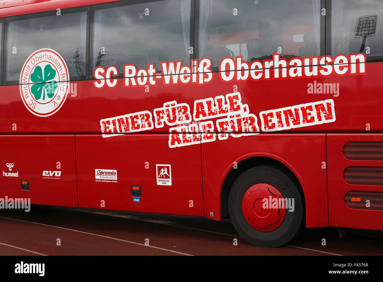 sports, football, Regional League West, 2015/2016, team bus of Rot Weiss Oberhausen in the Stadium Niederrhein Oberhausen Stock Photo