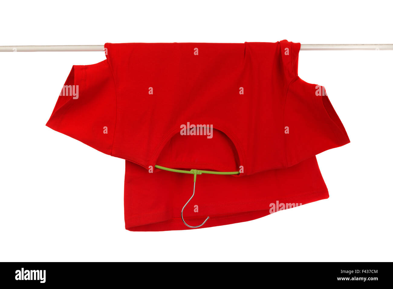 Red t-shirt on hanger. Stock Photo