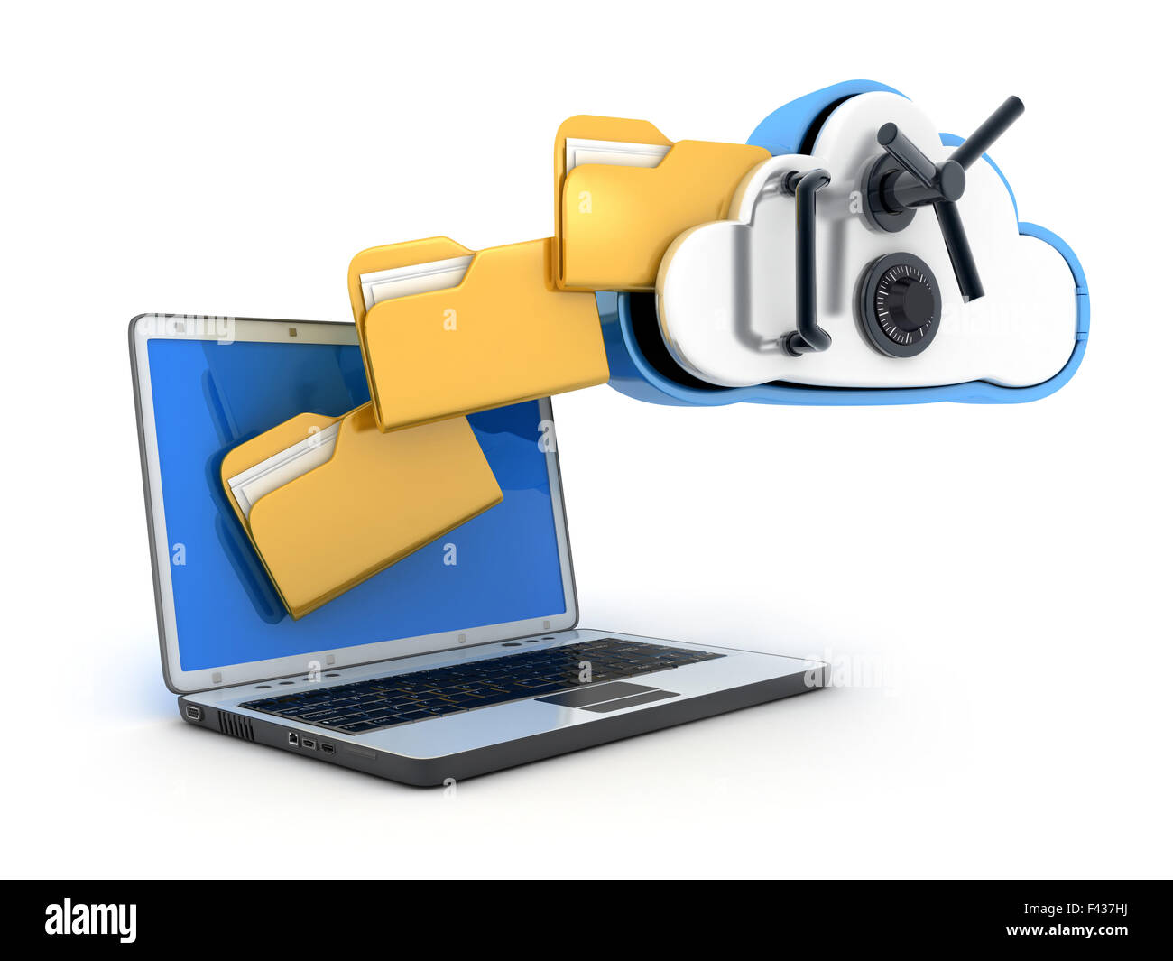 Laptop and safe cloud on white background (done in 3d) Stock Photo
