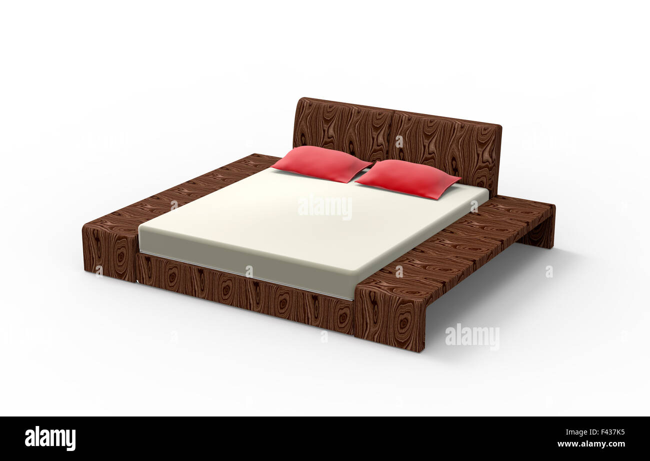 king sized bed made of wood isolated on white with clipping path Stock Photo