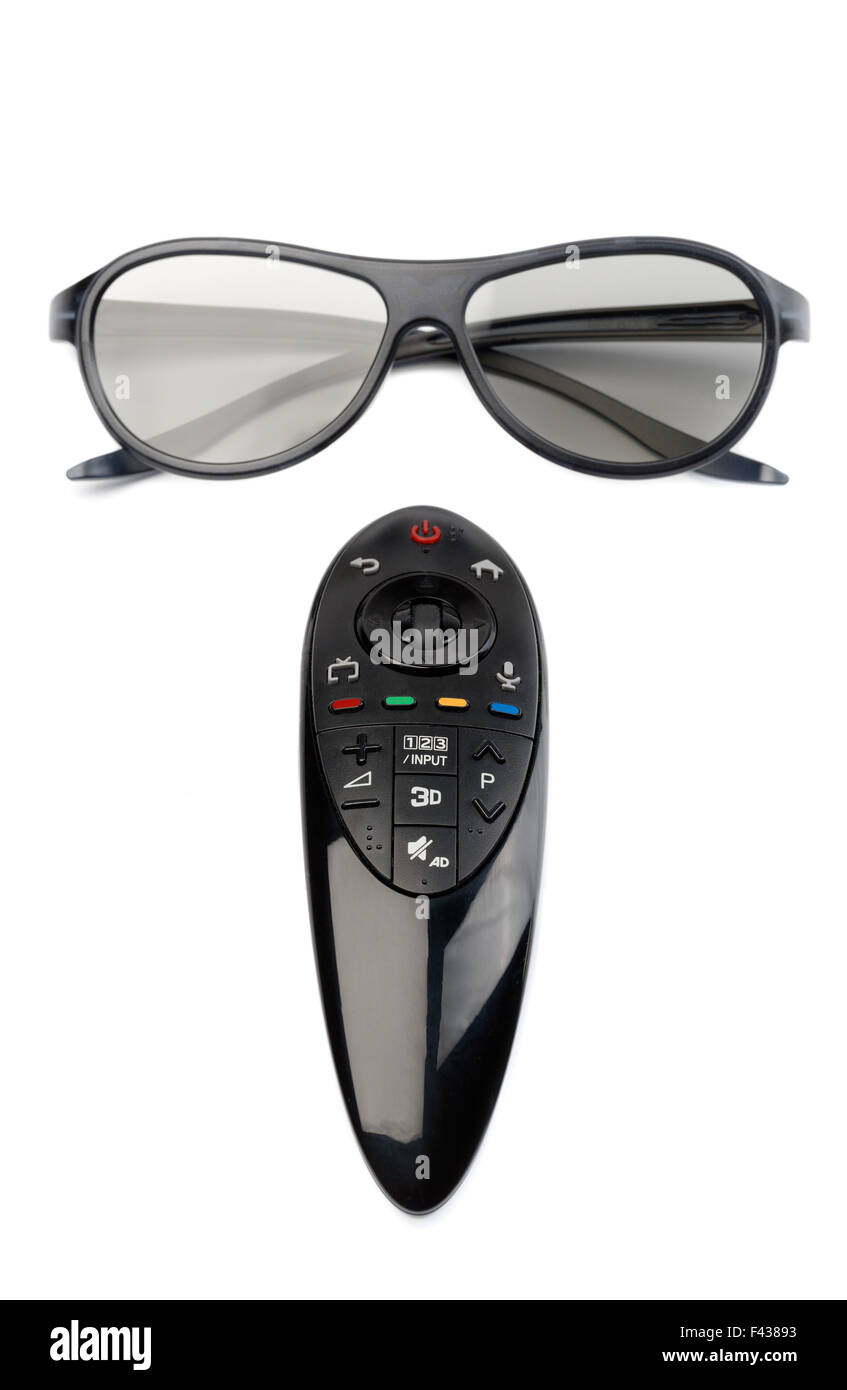 3d glasses and remote control TV Stock Photo Alamy