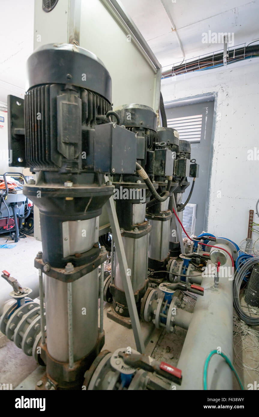 pump room electrical water pumps at a water treatment plant Stock