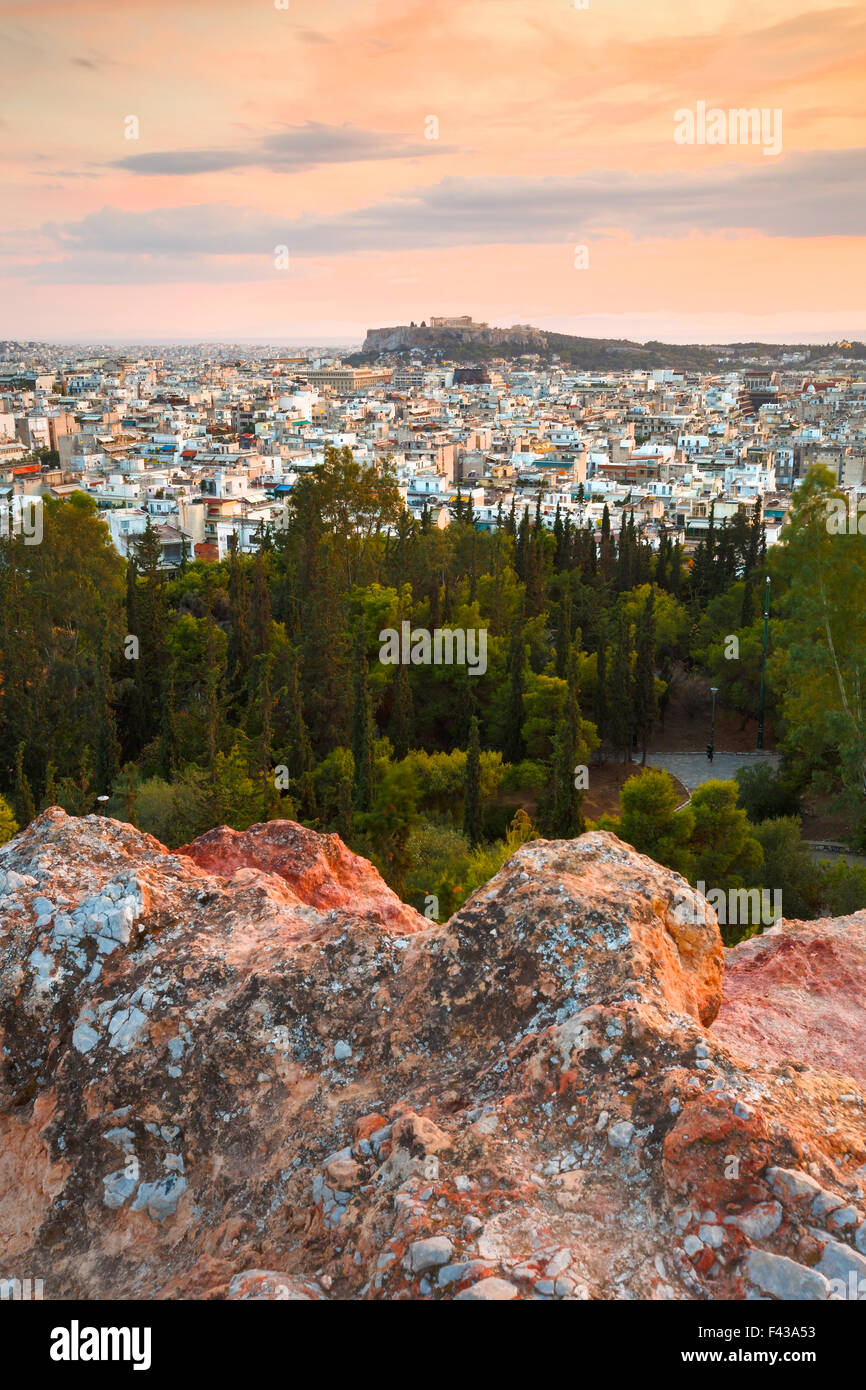 View of Athens and Acropolis from Strefi Hill. Stock Photo