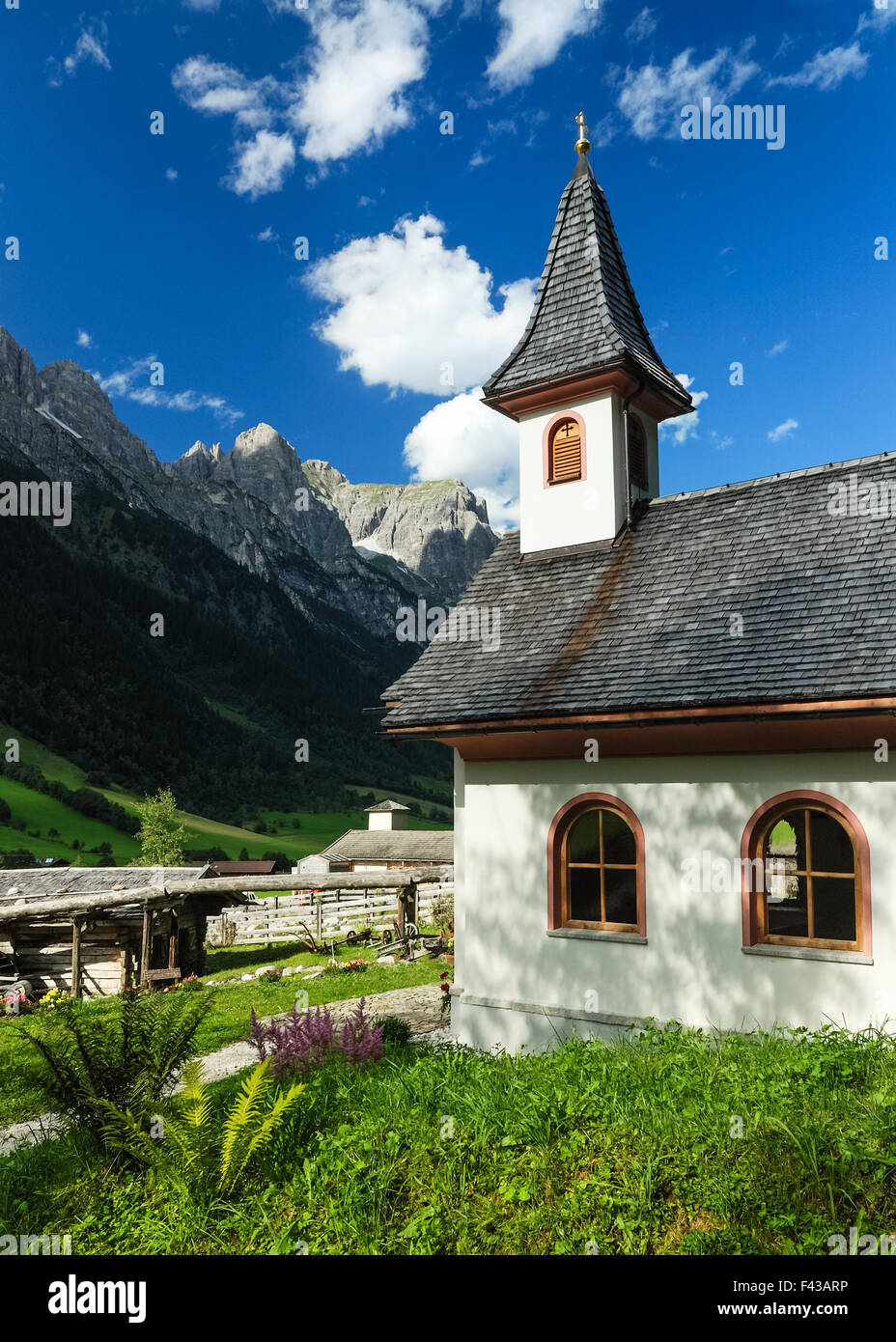 Old Mountain Church Gschnitztal in Tirol Stock Photo
