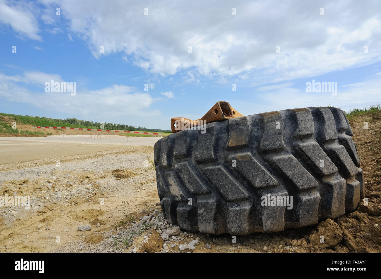 Wheel of a truck on a construction site Stock Photo