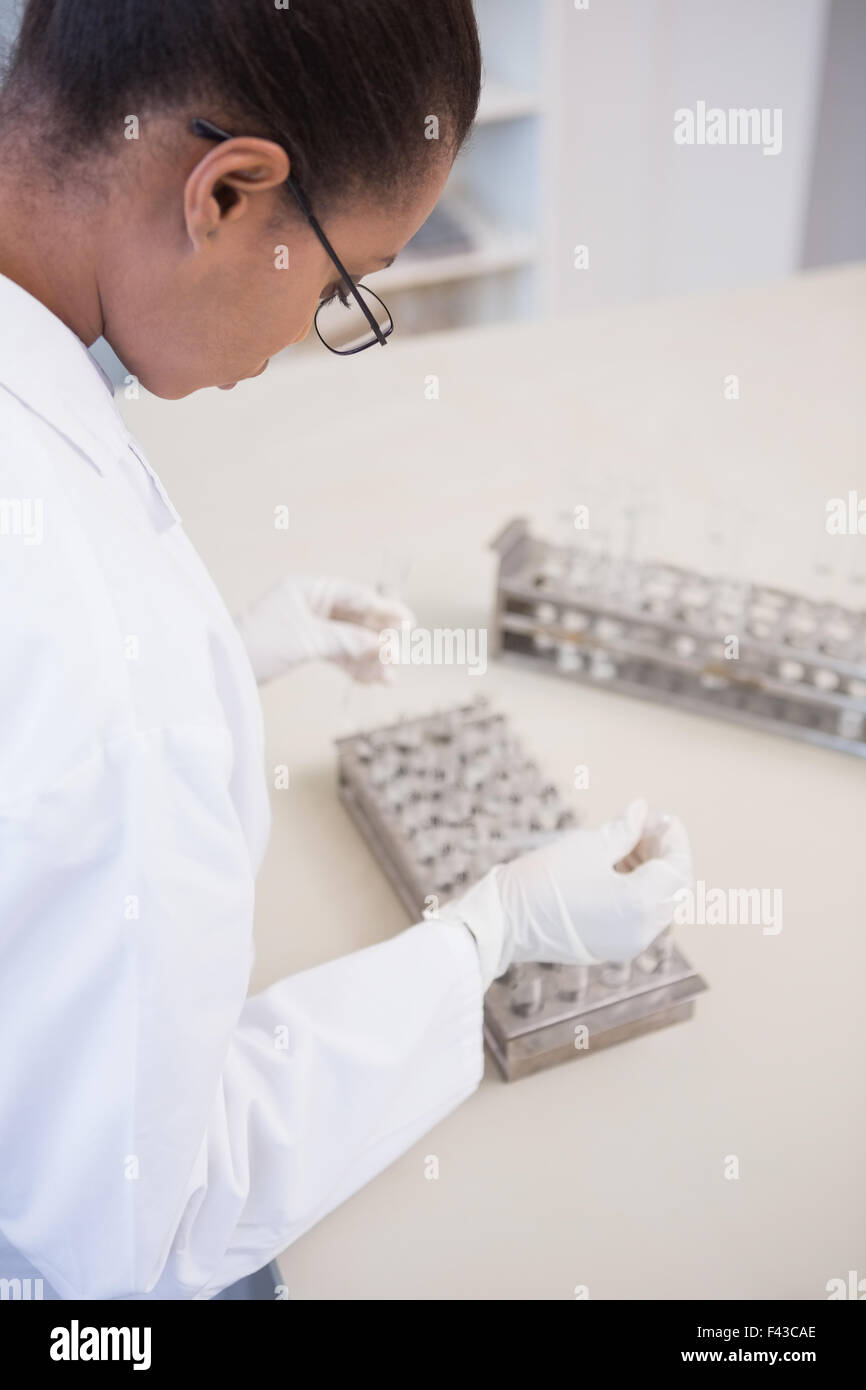 Focused female scientist examining test hi-res stock photography and ...