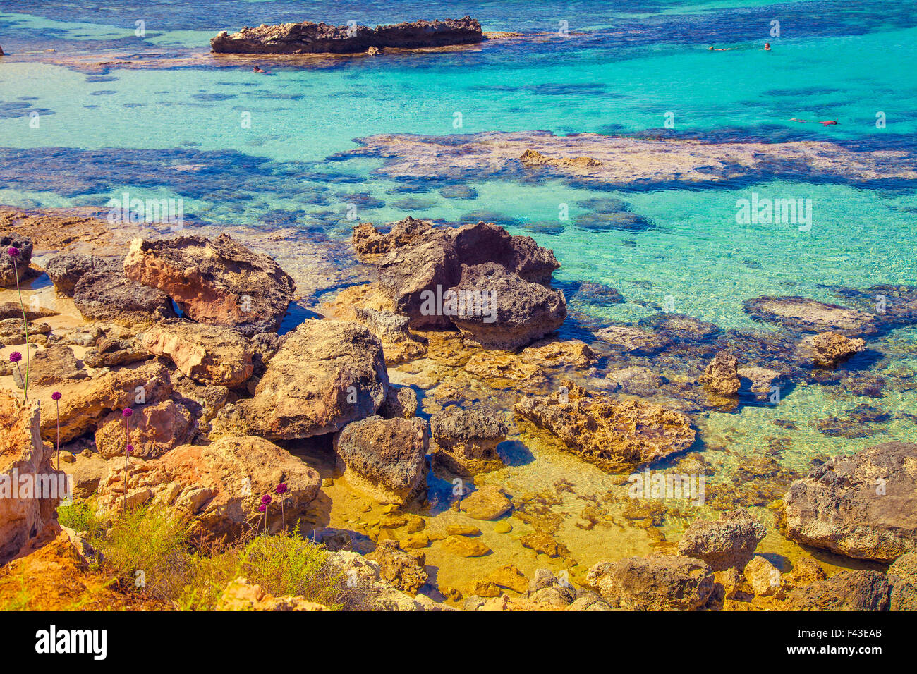 Igneous sea coast, Protaras city, Cyprus Stock Photo