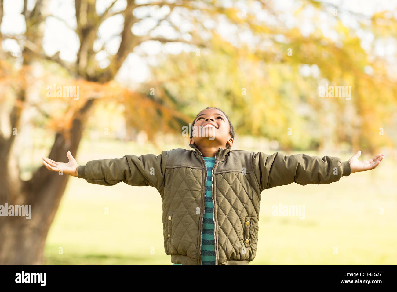 Portrait of a little boy with outstretched arms Stock Photo