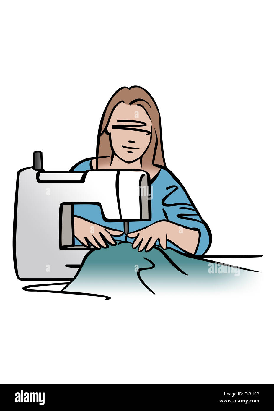 Illustration of woman using sewing machine Stock Photo
