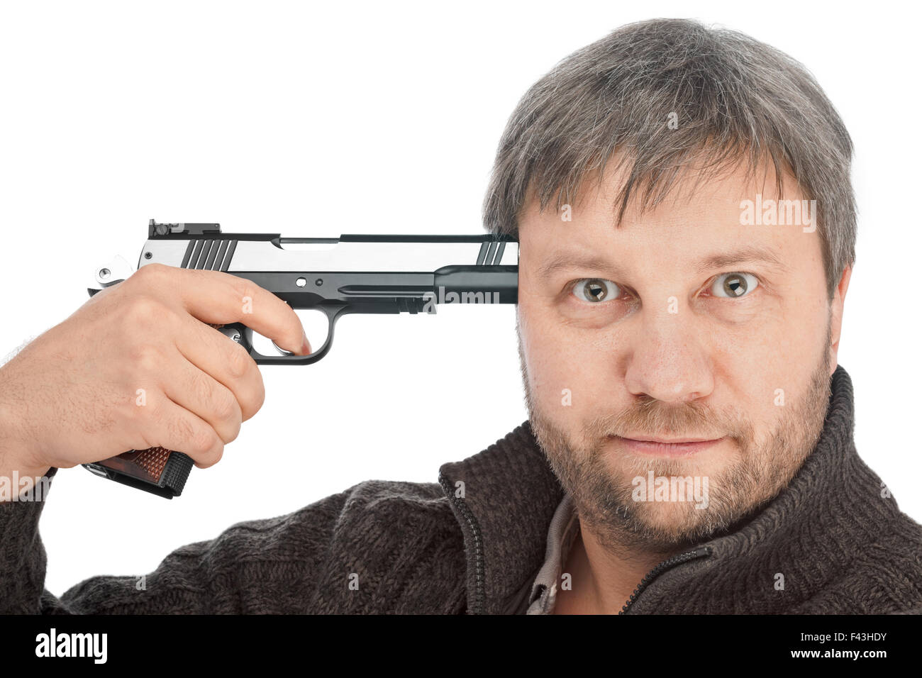 Shoot in head with gun Stock Photo