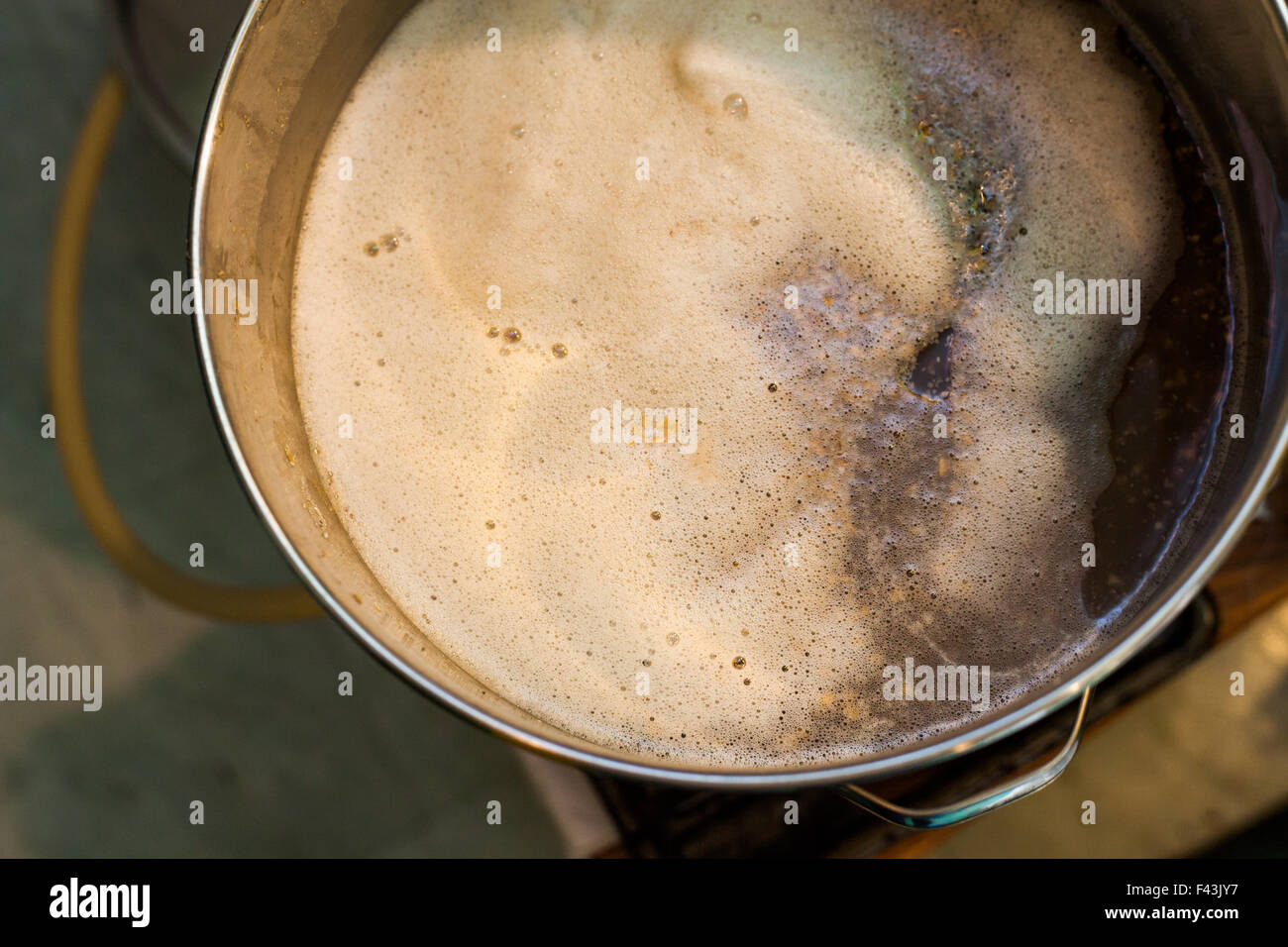 Froth of HomeBrew Mash in a Stock Pot While Sparging the water to
