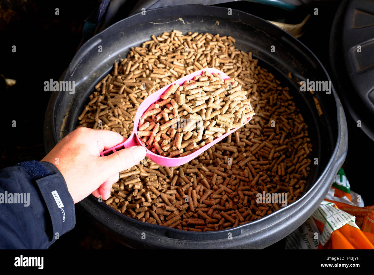 selection of horse food in seperate bins Mole Valley cooling mix