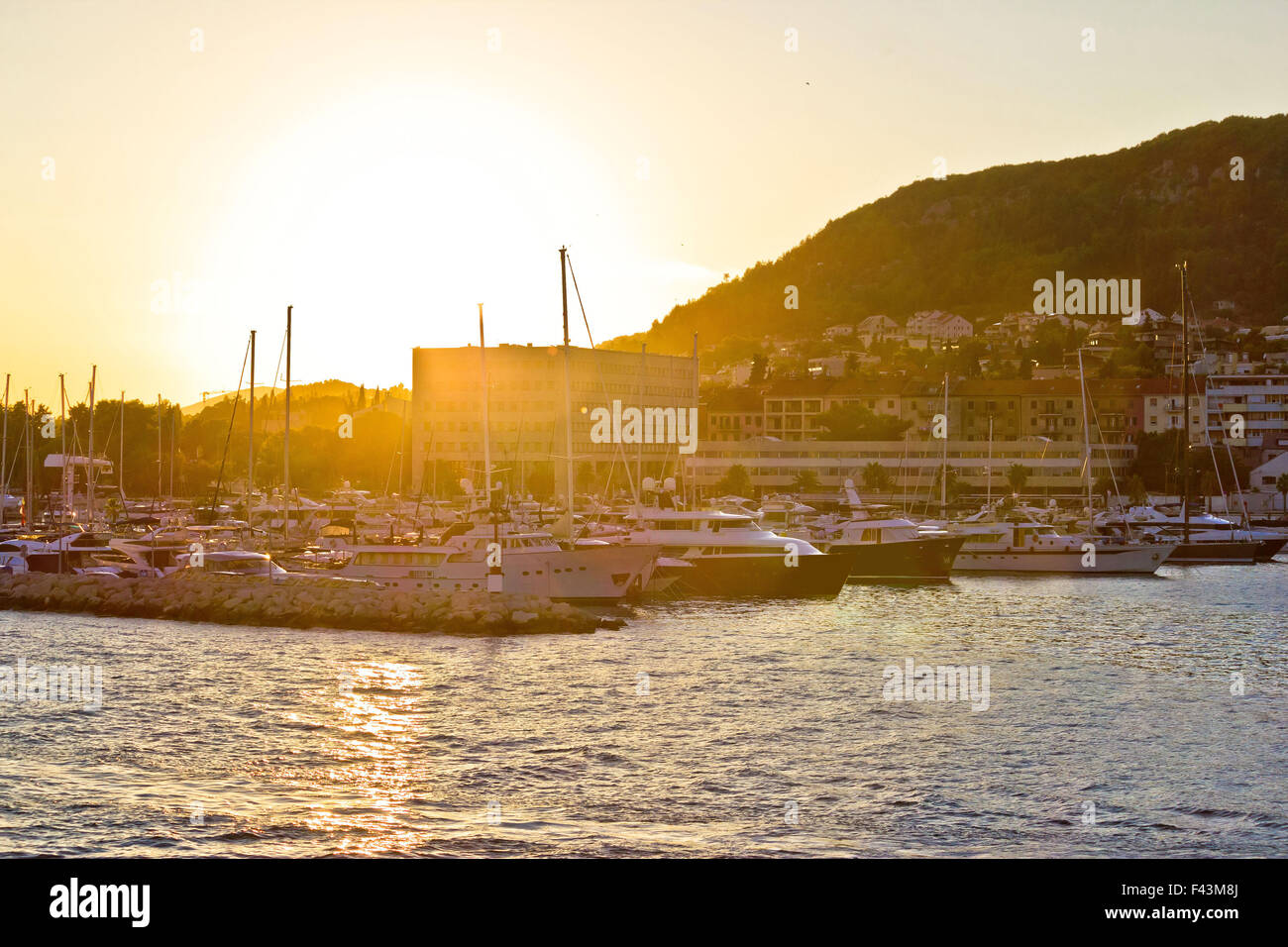 Split yachting marina golden sunset view Stock Photo