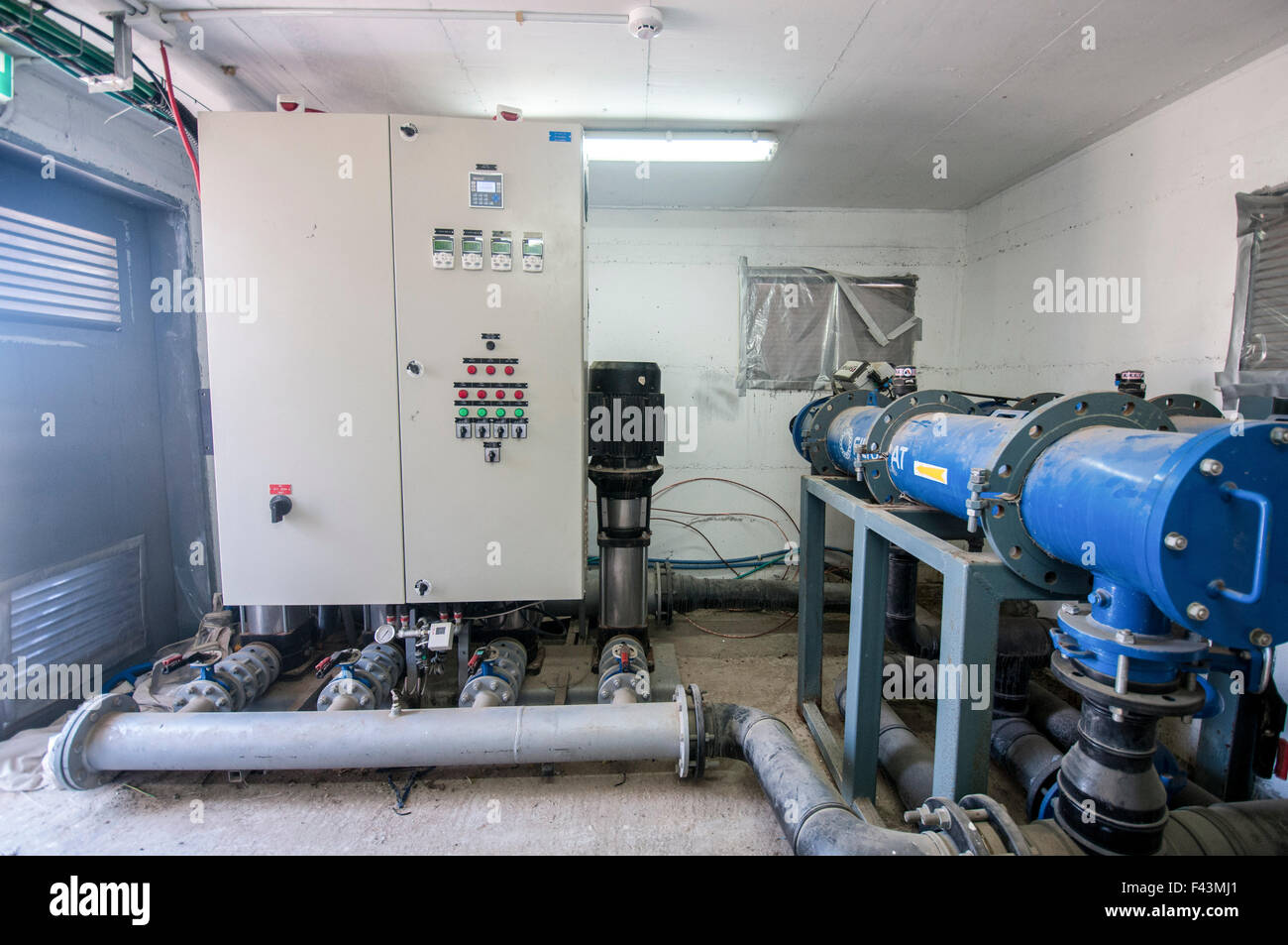 pump room - electrical water pumps at a water treatment plant Stock Photo