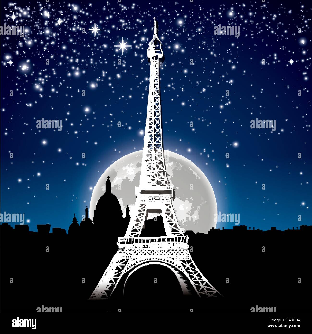 Eiffel Tower by night Stock Vector