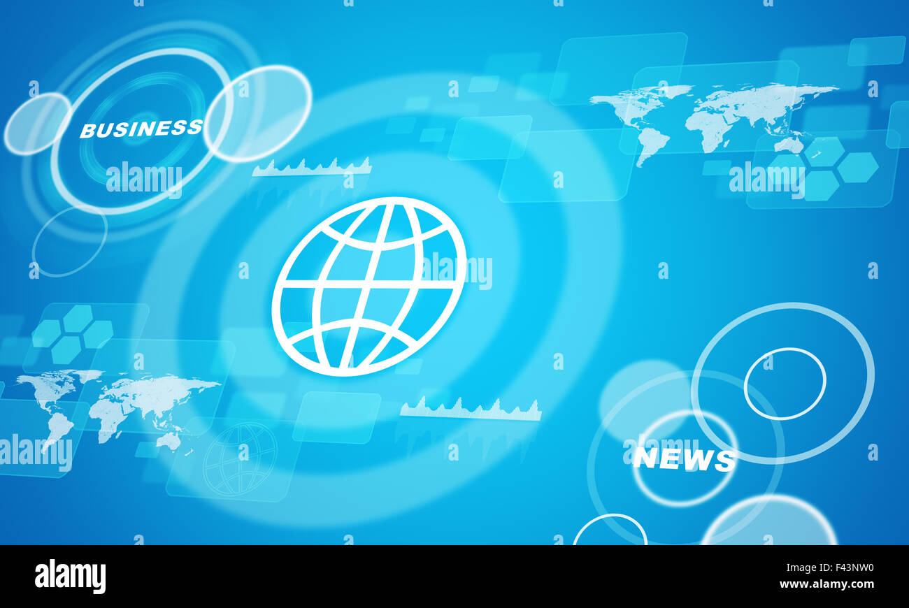 Computer icons with world map and circles Stock Photo - Alamy