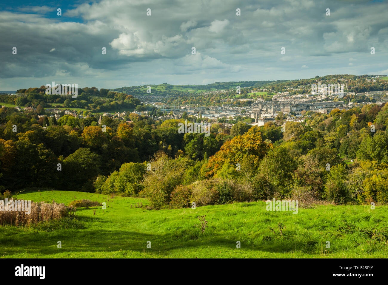 A view on Bath from the local hills, England. Autumn afternoon Stock ...