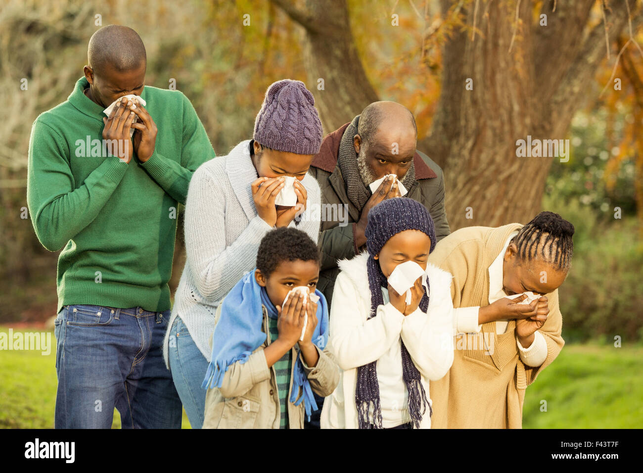 Sick family blowing their nose Stock Photo