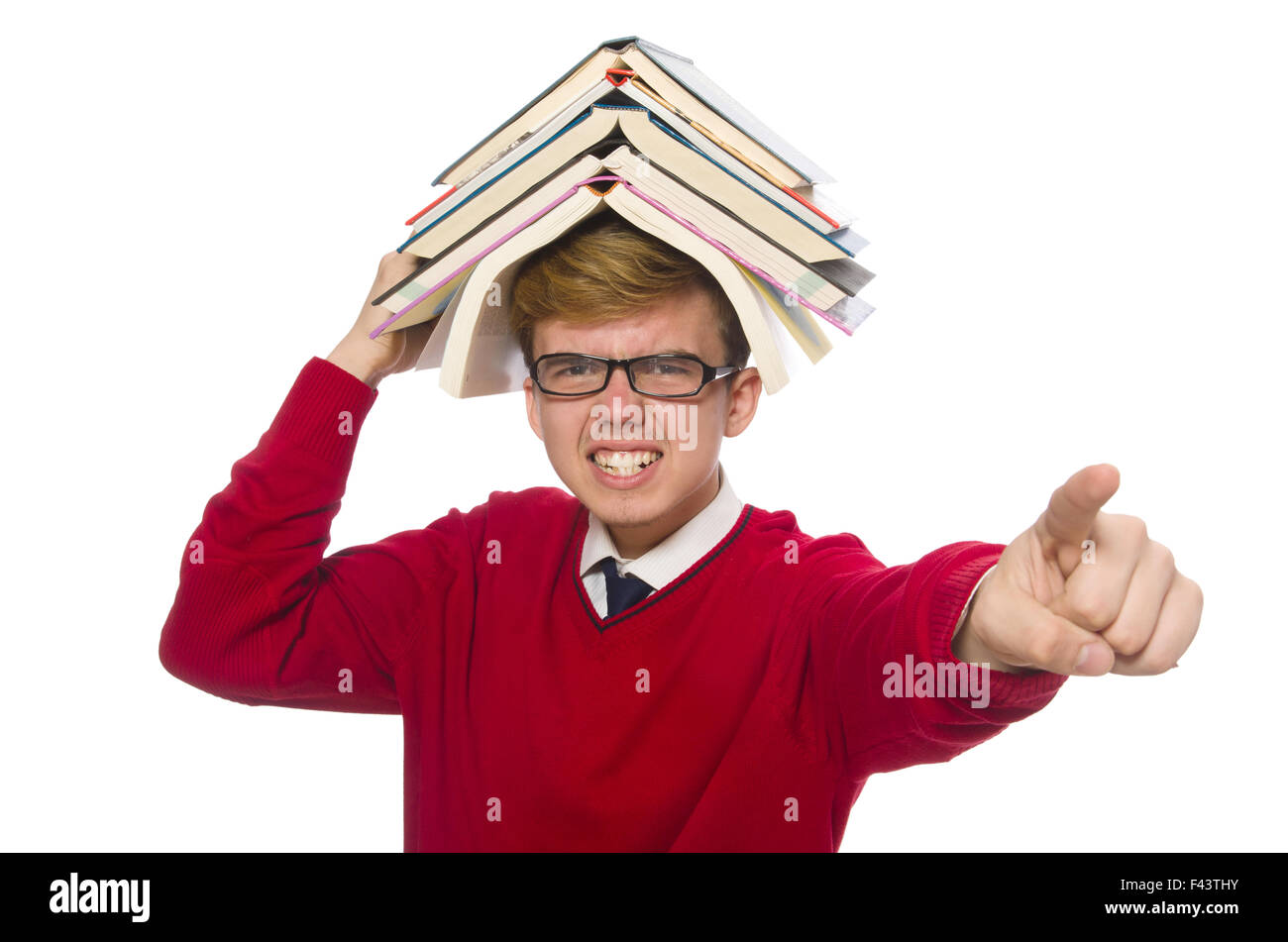 Funny student with books isolated on white Stock Photo - Alamy