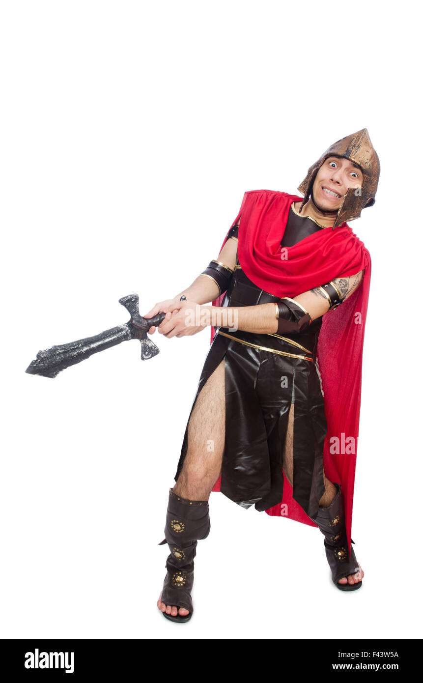 Gladiator holding sword isolated on white Stock Photo - Alamy